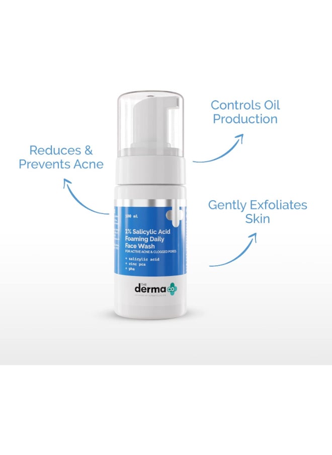 THE derma Co The Derma Co 1% Salicylic Acid Foaming Daily Face Wash with Salicylic Acid, Zinc PCA & PHA for Active Acne & clogged Pores - 100 ml Reduces Acne | Unclogs Pores  - Image 3