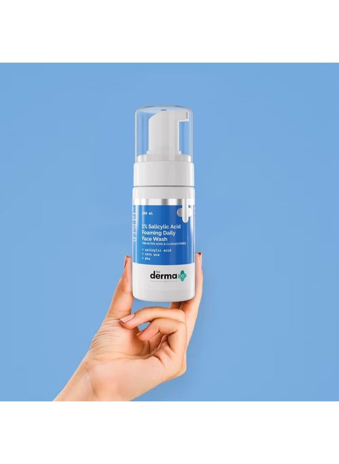 THE derma Co The Derma Co 1% Salicylic Acid Foaming Daily Face Wash with Salicylic Acid, Zinc PCA & PHA for Active Acne & clogged Pores - 100 ml Reduces Acne | Unclogs Pores  - Image 2