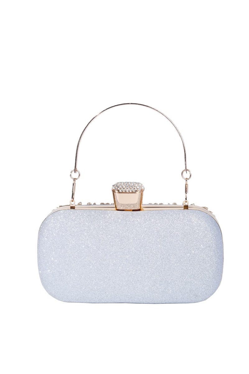 Covelin Women's Rhinestone Decorated Evening Bag, Tote Shoulder Crossbody Handbag with Chain (Silver) - Image 4