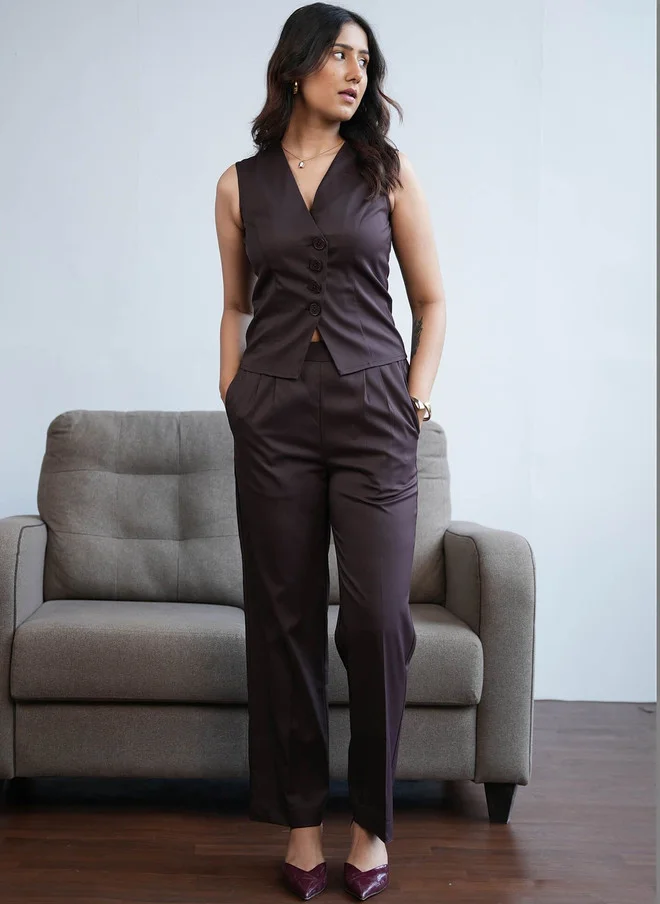 Salt Attire SALT ATTIRE Women's Brown Straight Fit Formal Trousers