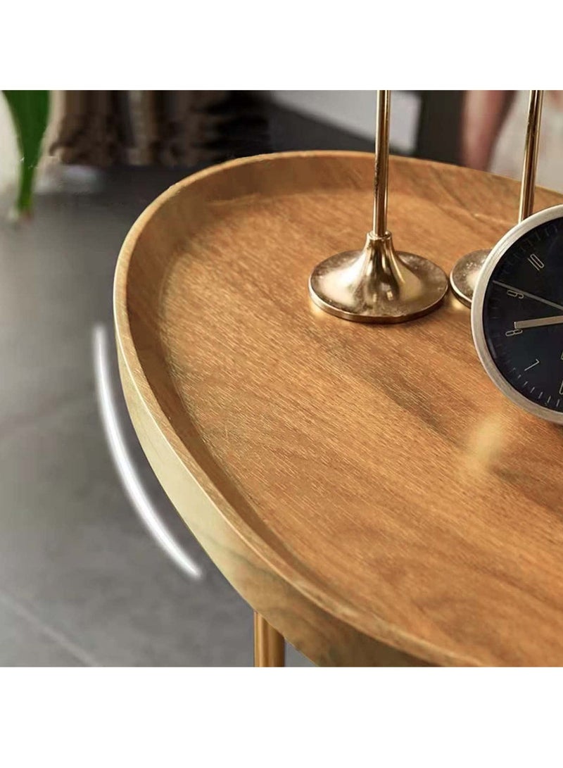 Arabest Small Side End Table New C Table Narrow Round Bed Sofa Couch Coffee Dinner Table for Snack Drink TV Tray, Slim Gold Rustic End Table Modern Simplicity, Metal and Wood - 24 Inch (Wood) - Image 4