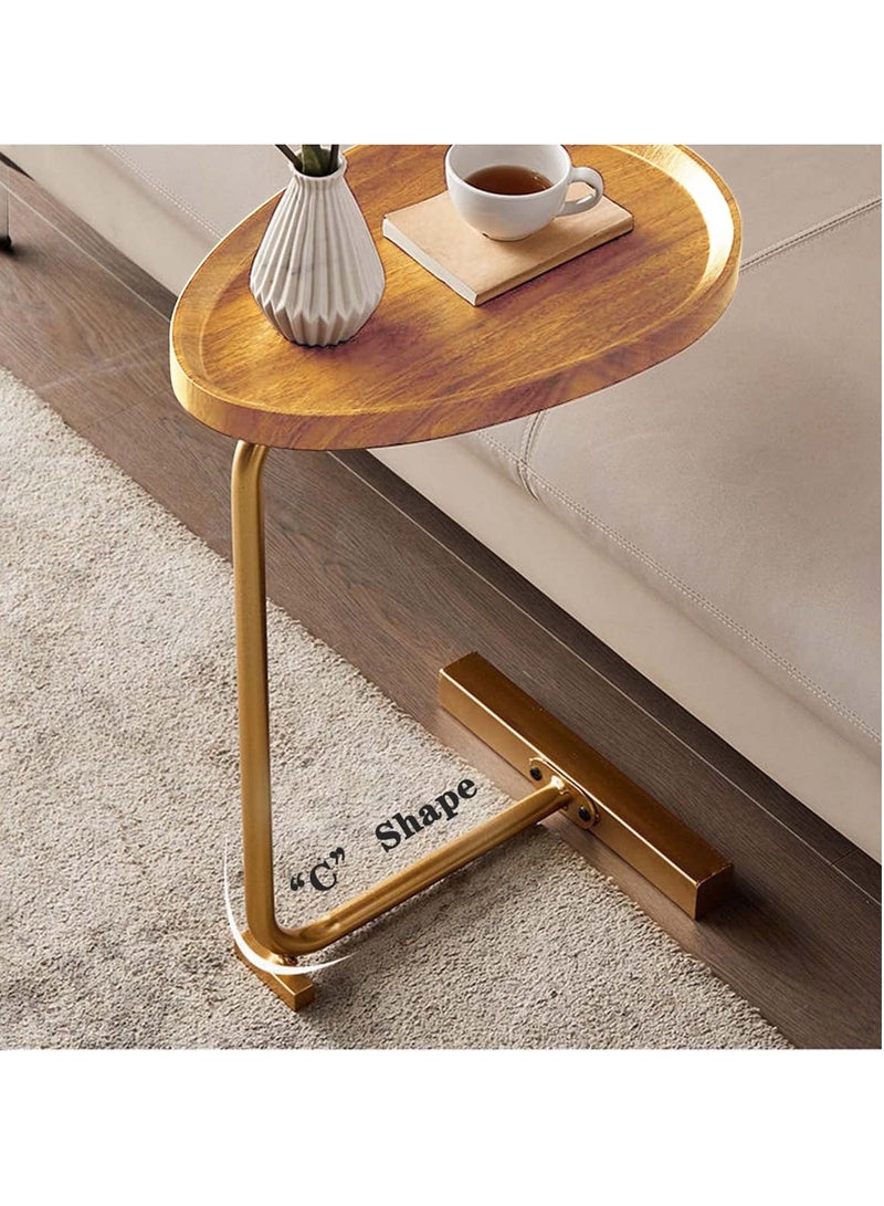 Arabest Small Side End Table New C Table Narrow Round Bed Sofa Couch Coffee Dinner Table for Snack Drink TV Tray, Slim Gold Rustic End Table Modern Simplicity, Metal and Wood - 24 Inch (Wood) - Image 2