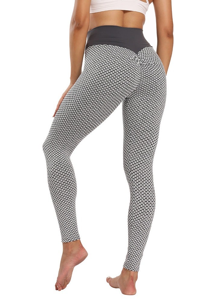 Loquat Women's Yoga High Waist Thin Style Honeycomb Jacquard Bubble Leggings Yoga Pants Fitness Sweatpants 