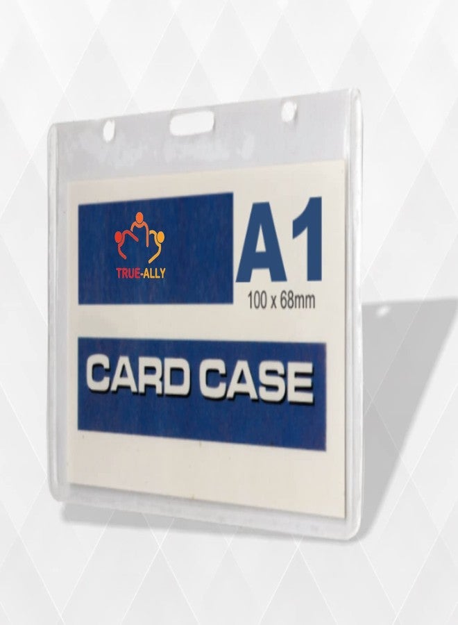 True-Ally 100 Pcs Clear Horizontal ID Card Name Badge Holder Size A1 - (100 x 68 mm) (4 x 2.6 inches) Waterproof for Offices, Schools, Conferences, Seminars, Trade Shows (Pack of 100 (A1 - 100 x 68 mm)) - Image 1