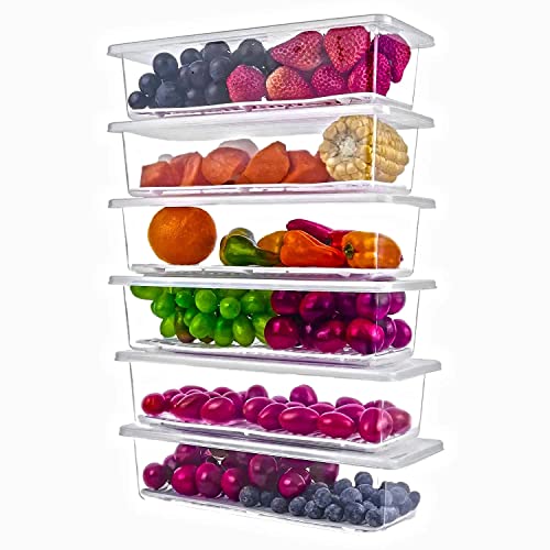 Xiran 6 Fridge Storage Boxes Fridge Organizer With Removable Drain Plate&Lid Stackable Fridge Storage Containers Plastic Freezer Storage Containers For Fish,Meat,Vegetables,Fruits(1500Ml),Transparent - Image 1