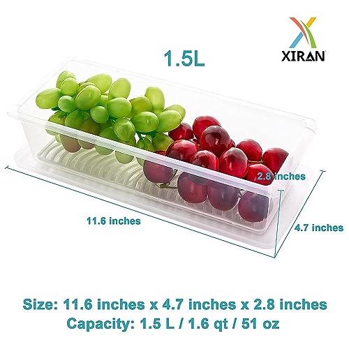 Xiran 6 Fridge Storage Boxes Fridge Organizer With Removable Drain Plate&Lid Stackable Fridge Storage Containers Plastic Freezer Storage Containers For Fish,Meat,Vegetables,Fruits(1500Ml),Transparent - Image 2
