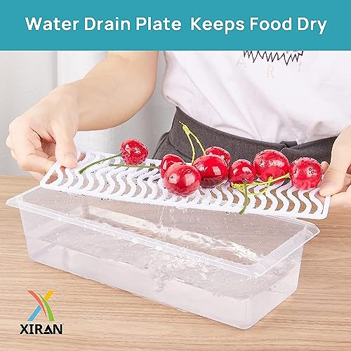 Xiran 6 Fridge Storage Boxes Fridge Organizer With Removable Drain Plate&Lid Stackable Fridge Storage Containers Plastic Freezer Storage Containers For Fish,Meat,Vegetables,Fruits(1500Ml),Transparent - Image 4
