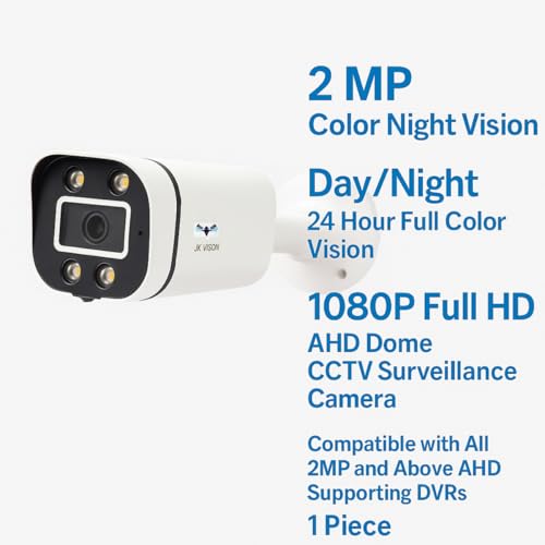 JK Vision 2MP Bullet Color Night Vision Day/Night 24 Hour Full Color Vision 1080P Full HD AHD Bullet CCTV Surveillance Camera Compatible with All 2MP and Above AHD Supporting DVRs, 1 Piece - Image 3