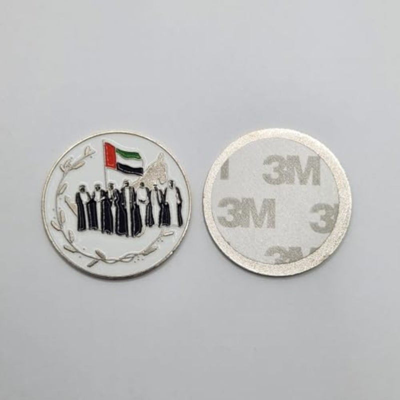 شارة معدنية للآباء المؤسسين لدولة الإمارات العربية المتحدة، شارة المينا لليوم الوطني لدولة الإمارات العربية المتحدة، ملصق دائري للعملات المعدنية، أبيض وفضي، لاصق 3M، لتزيين الهاتف - Image 2