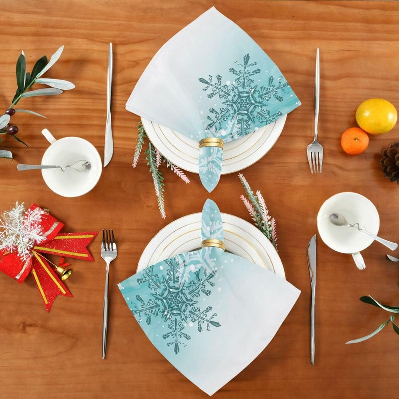 senya Christmas Cloth Napkin Silver Winter Teal Turquoise Snowflakes Christmas Cloth Napkin Set of 6 Washable Reusable Polyester Table Napkins for Family Dinner Party Holiday - Image 5