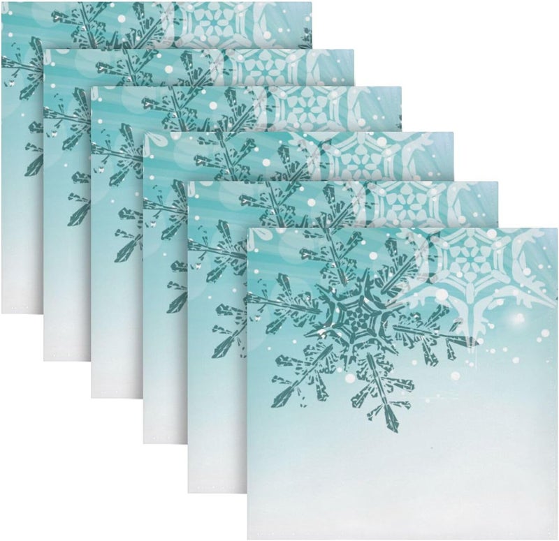 senya Christmas Cloth Napkin Silver Winter Teal Turquoise Snowflakes Christmas Cloth Napkin Set of 6 Washable Reusable Polyester Table Napkins for Family Dinner Party Holiday - Image 1