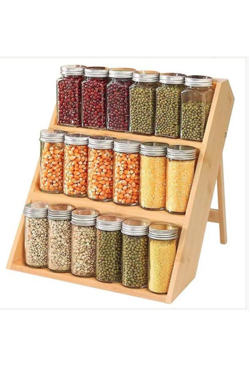 إيباسكت منظم رفوف التوابل من الخيزران للمطبخ والتسريحة  رف خشبي قوي للتنظيم برطمانات التوابل وتنظيم التسريحة والادوات  3 طبقات قائم بذاته - Image 1