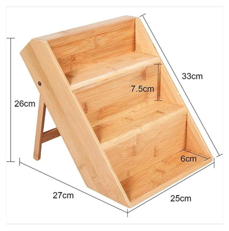 إيباسكت منظم رفوف التوابل من الخيزران للمطبخ والتسريحة  رف خشبي قوي للتنظيم برطمانات التوابل وتنظيم التسريحة والادوات  3 طبقات قائم بذاته - Image 1