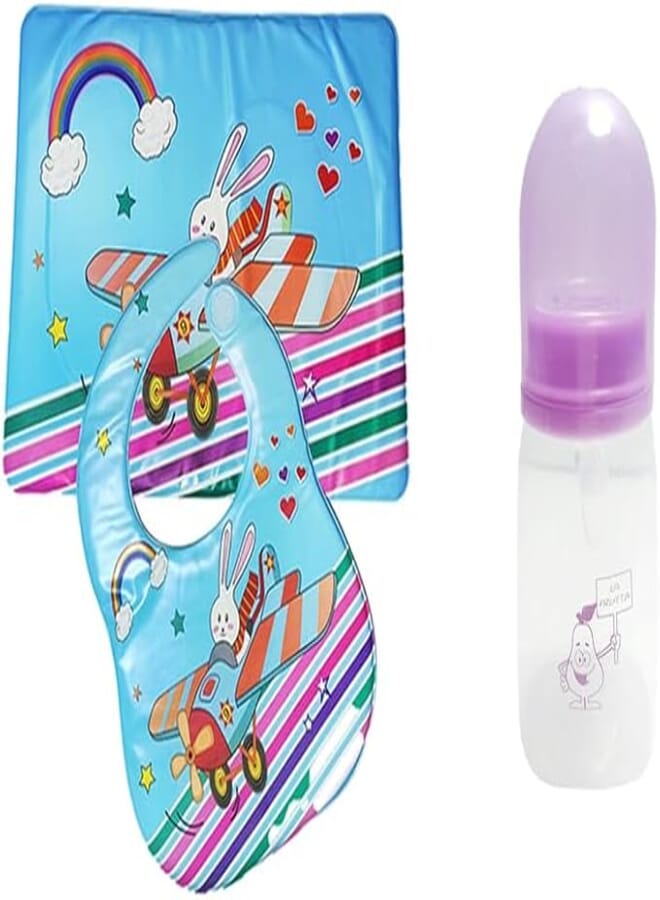 La Frutta La Frutta (feeding bottle with spoon 150ml & PVC Baby Bib with baby feeding mat) 