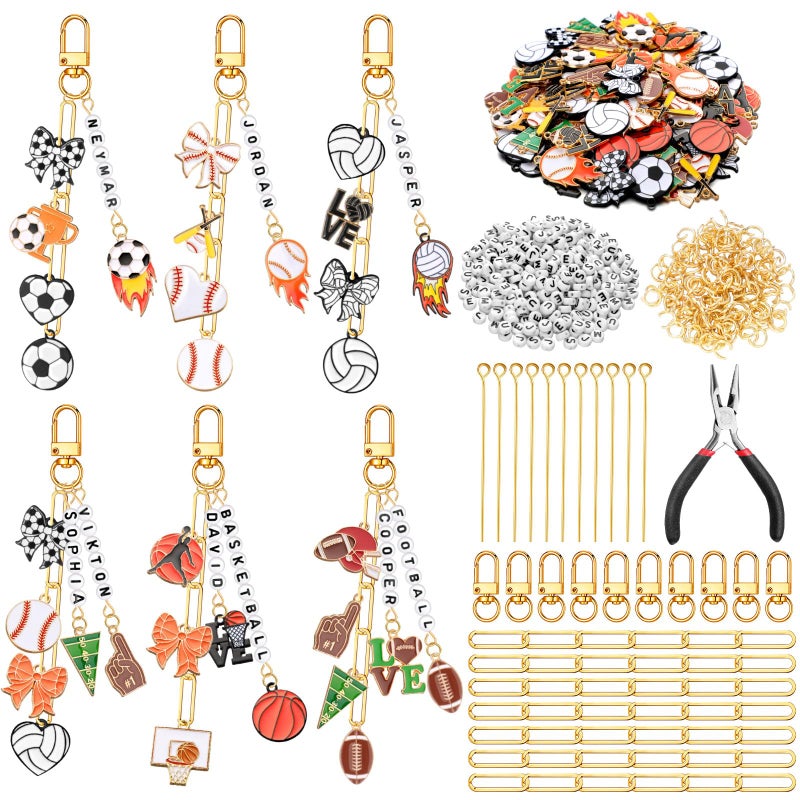 CraftyDream 558 Pcs Sports Keychain Making Kit Sports Charms DIY Key Chain Baseball Soccer Basketball Football Charm Keychains Adjustable Letter Beads Alphabet Jewelry Backpack Accessories Party Favor - Image 1