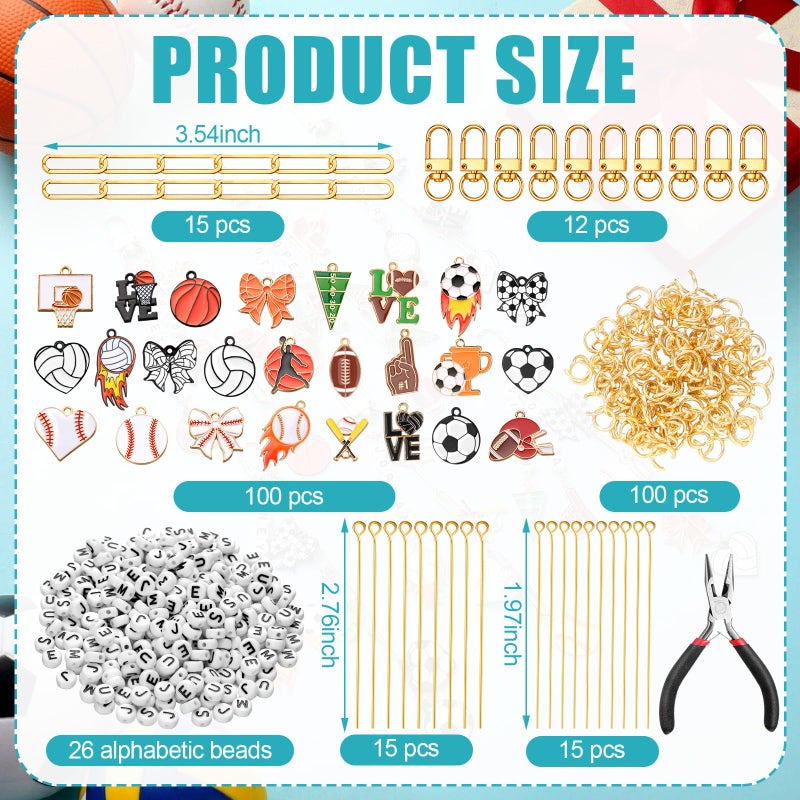 CraftyDream 558 Pcs Sports Keychain Making Kit Sports Charms DIY Key Chain Baseball Soccer Basketball Football Charm Keychains Adjustable Letter Beads Alphabet Jewelry Backpack Accessories Party Favor - Image 2