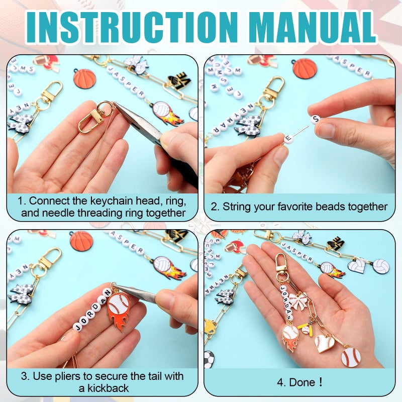 CraftyDream 558 Pcs Sports Keychain Making Kit Sports Charms DIY Key Chain Baseball Soccer Basketball Football Charm Keychains Adjustable Letter Beads Alphabet Jewelry Backpack Accessories Party Favor - Image 3