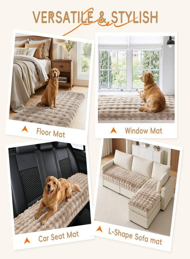 Arfntevss Couch Cover for Dogs Plush Washable Sofa Covers for 3 Cushion Couch Pet Friendly Fuzzy Faux Fur Sofa Slipcovers 3 Seat Anti-Slip Sectional Furniture Protector (Velvety Khaki, 35.5" x 71") - Image 5