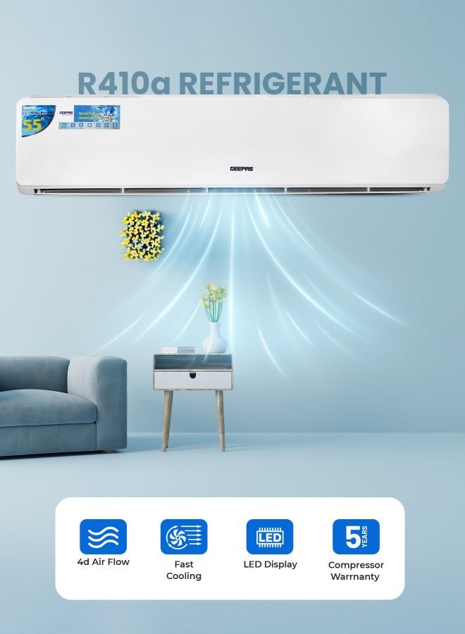 GEEPAS 3.0 TON Split Air Conditioner LED Display, 4D Airflow, with Auto Restart Function and Golden Fin Technology Ideal for Home and Office Hotel Rooms, Lounges, Reception Areas, etc. 5 Years Compressor Warranty 4230 W GACS3625CUE white - Image 2