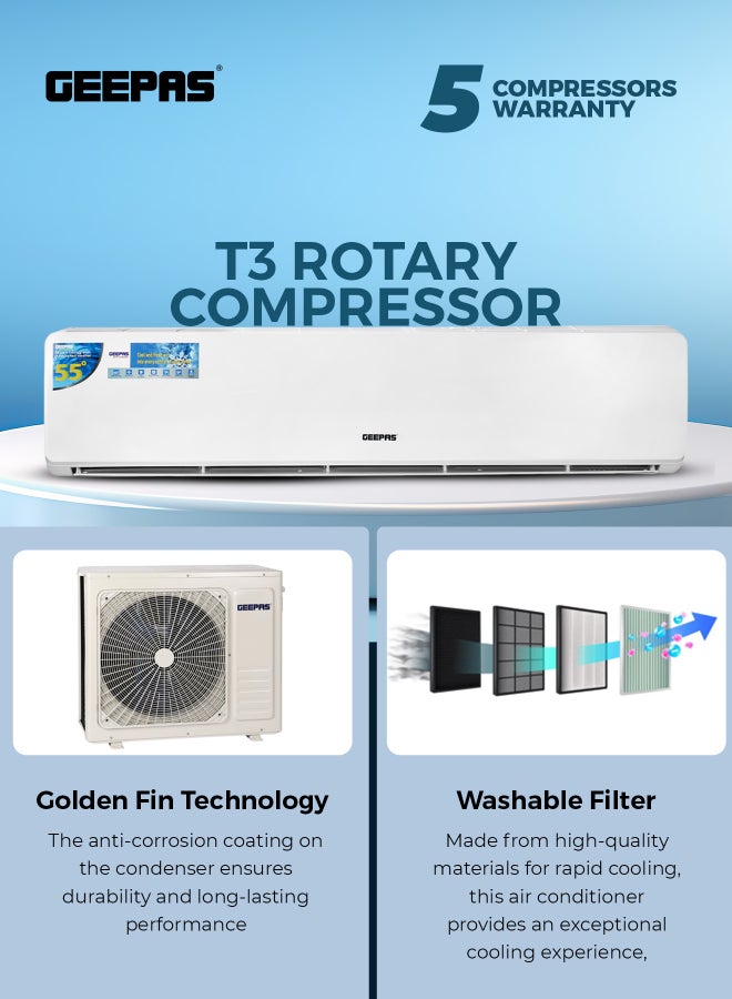 GEEPAS 3.0 TON Split Air Conditioner LED Display, 4D Airflow, with Auto Restart Function and Golden Fin Technology Ideal for Home and Office Hotel Rooms, Lounges, Reception Areas, etc. 5 Years Compressor Warranty 4230 W GACS3625CUE white - Image 4