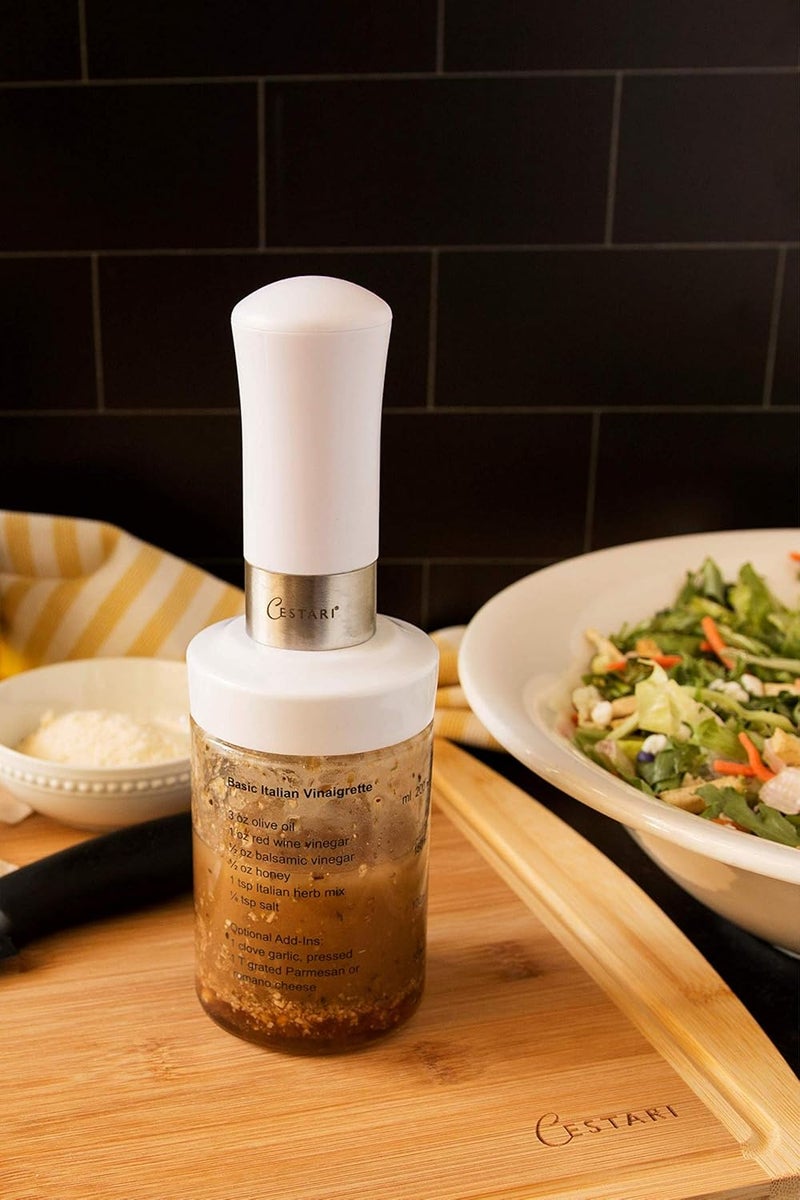 Cestari Original Salad Dressing Shaker: Borosilicate Glass Bottle with Mixer Insert, Leak-Proof Salad Dressing Blender and Dispenser with Measurements + Recipes, Reusable Vinaigrette Cruet - Image 2