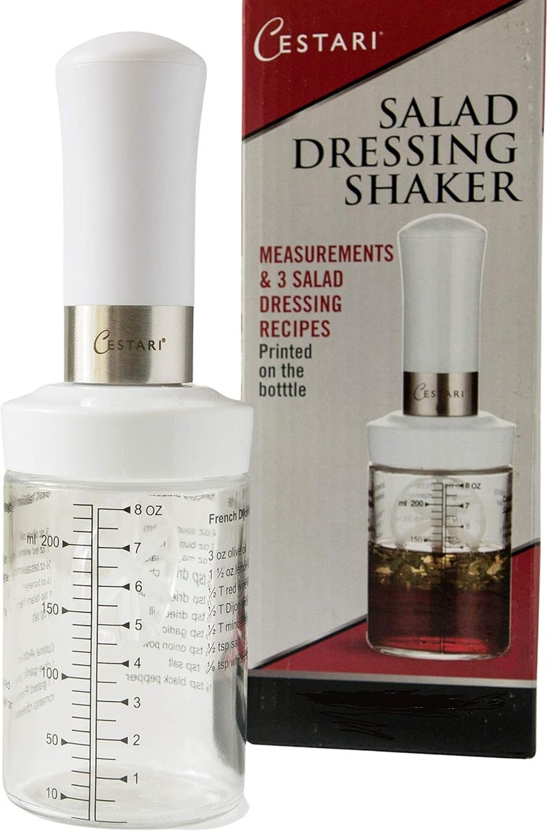 Cestari Original Salad Dressing Shaker: Borosilicate Glass Bottle with Mixer Insert, Leak-Proof Salad Dressing Blender and Dispenser with Measurements + Recipes, Reusable Vinaigrette Cruet - Image 1