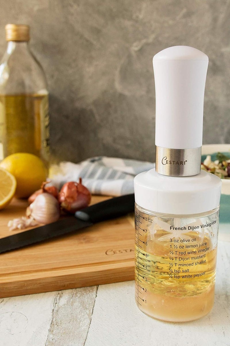 Cestari Original Salad Dressing Shaker: Borosilicate Glass Bottle with Mixer Insert, Leak-Proof Salad Dressing Blender and Dispenser with Measurements + Recipes, Reusable Vinaigrette Cruet - Image 3