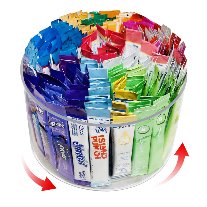 HALAGAS Drink Packet Organizer Drink Mix Organizer Water Packet Organizer Water Flavor Packet Organizer Lazy Susan Organizer for Drink Mixes Rotating Storage for Drink Mixes Necessities（Small Size） - Image 1