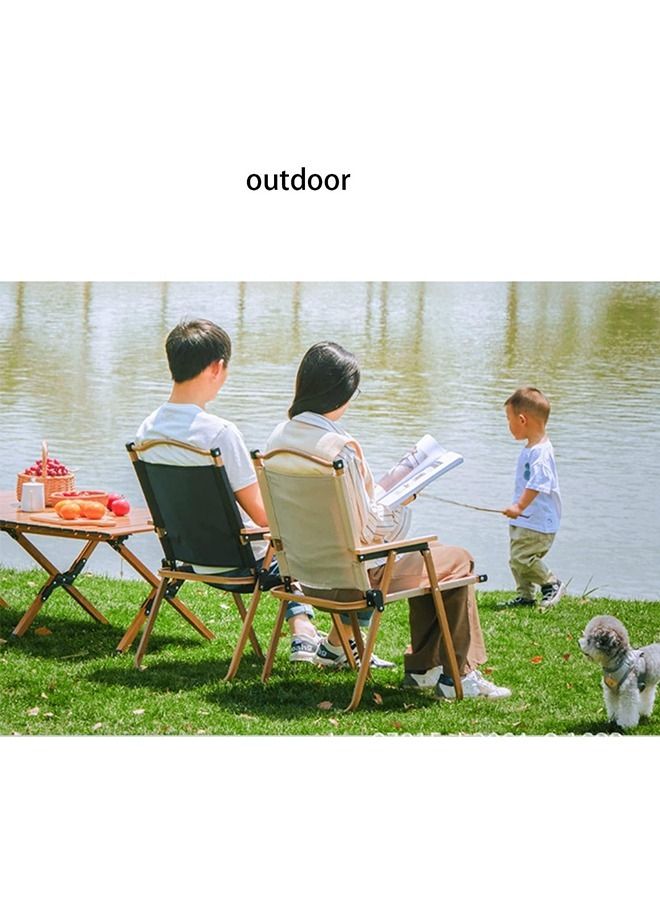 Arabest كرسي تخييم قابل للطي محمول، كرسي تخييم صيد قابل للطي بمقبض خشبي، كرسي نزهة خارجي مستقر بحامل من الألومنيوم لشواء الشاطئ كرسي خفيف الوزن للاستخدام في الهواء الطلق (أسود) - Image 3