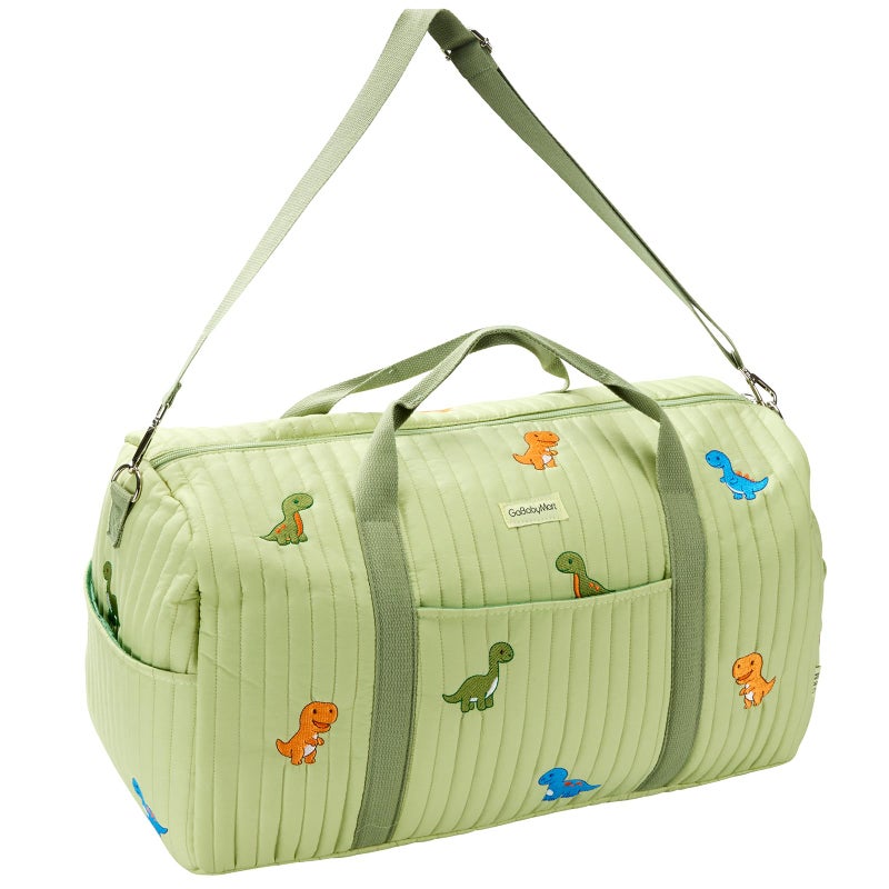 GoBabyMart Travel Duffle Bag for Women - Large Weekender Tote with Wet Pocket (Large - Green Dinosaurs) - Image 1