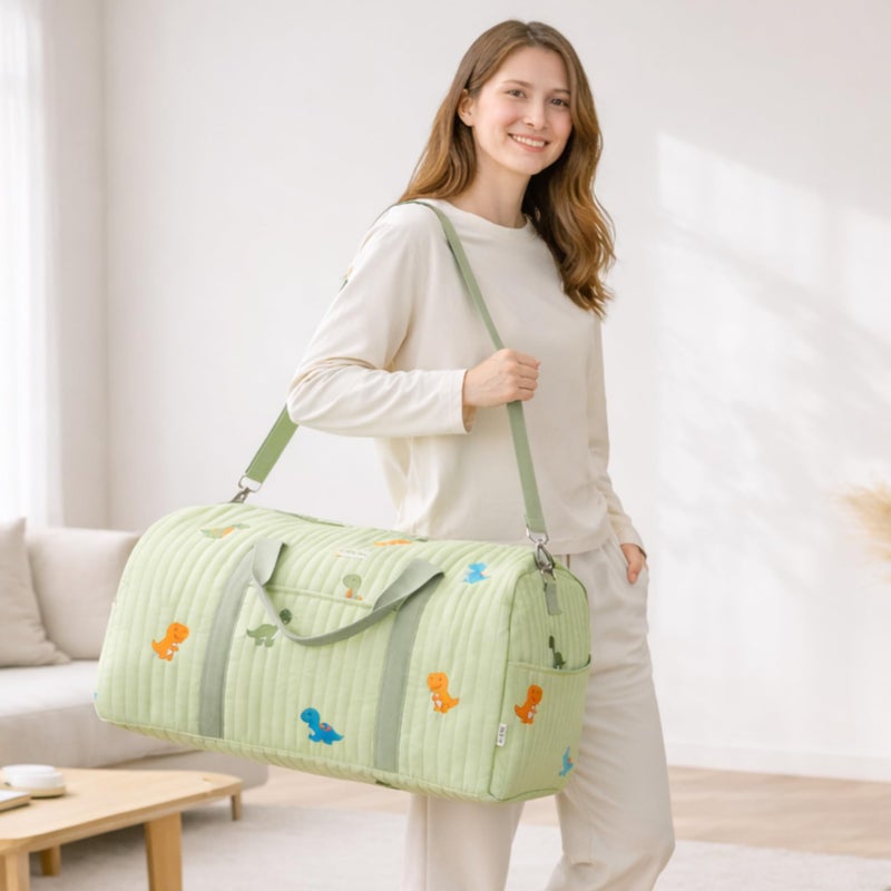 GoBabyMart Travel Duffle Bag for Women - Large Weekender Tote with Wet Pocket (Large - Green Dinosaurs) - Image 2