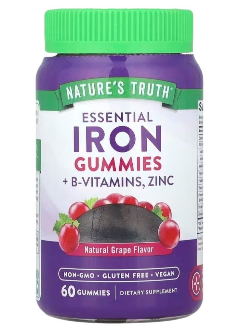 Nature's Truth - Essential Iron + B-Vitamins, Zinc, Natural Grape, 60 Gummies - Image 1