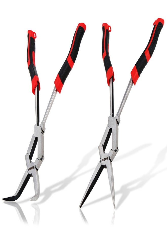 ABN Straight and 45-Degree Bent Needle Nose Pliers Set, Long Reach Pliers 2 Pack - Extra Extended Plier Kit with Curve Angled and Straight Angle, Professional Thin Nosed for Skinny Sharp Angles - Image 2