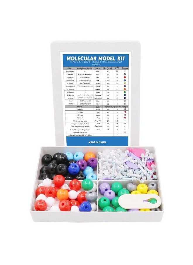 Swpeet 252 Pcs Molecular Model Kit For Inorganic & Organic Molecular Model Teacher And Student Kit  86 Atoms & 153 Links & 12 Orbitals & 1 Short Link Remover Tool  - Image 3