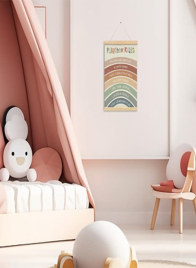 foedor Boho Rainbow Nursery Playroom Rules Wall Art with Wooden Frames,Playroom Wall Decor Canvas Hanging Banner,Playroom Sign Affirmations Prints Framed for Classroom Kids Room Wall Decor,12x16 Inch - Image 4
