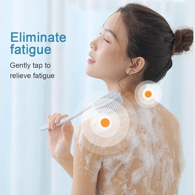 Simxen Fashion Bathing Brush Practical Back Cleaning Scrubber Back Rubbing Silicone Body Double Sided Long Handle Anti-slip Shower Bath Brush 100% BPA-Free, Hypoallergenic, Eco-Friendly - Image 3