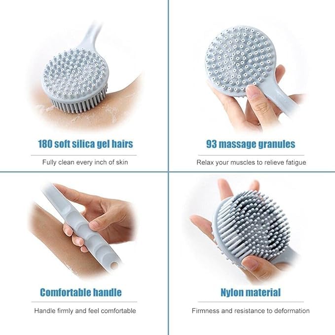Simxen Fashion Bathing Brush Practical Back Cleaning Scrubber Back Rubbing Silicone Body Double Sided Long Handle Anti-slip Shower Bath Brush 100% BPA-Free, Hypoallergenic, Eco-Friendly - Image 5