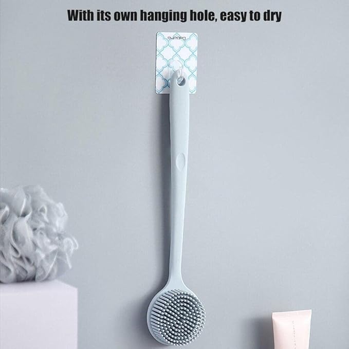 Simxen Fashion Bathing Brush Practical Back Cleaning Scrubber Back Rubbing Silicone Body Double Sided Long Handle Anti-slip Shower Bath Brush 100% BPA-Free, Hypoallergenic, Eco-Friendly - Image 4