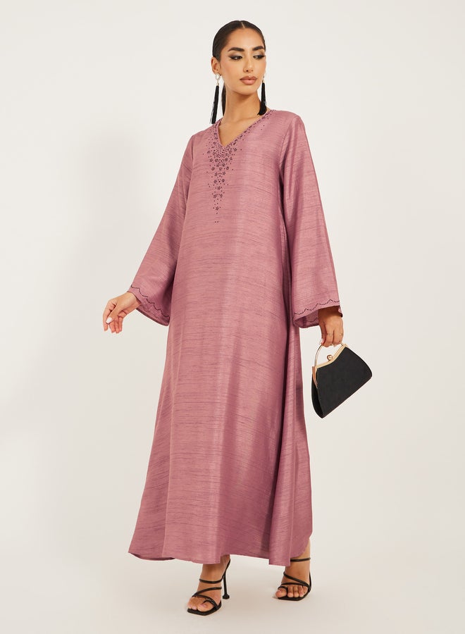Styli Embellished V-Neck A-Line Jalabyia  - Image 1