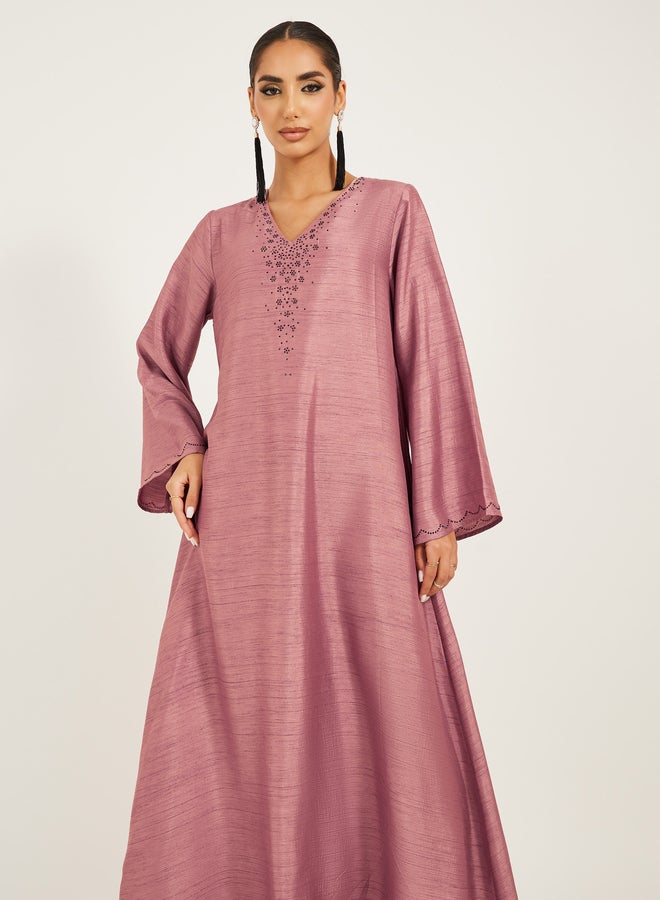 Styli Embellished V-Neck A-Line Jalabyia  - Image 3