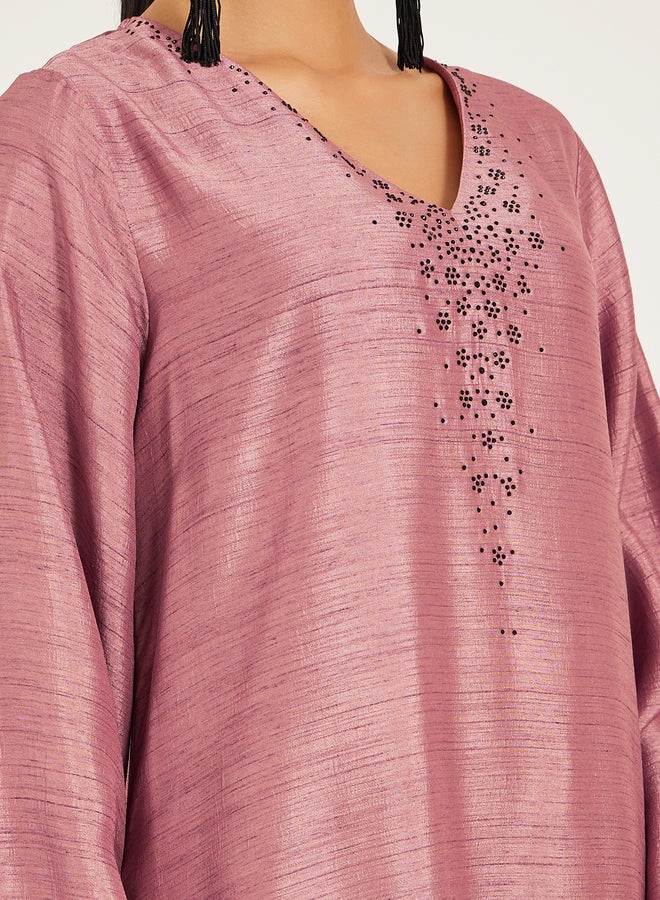 Styli Embellished V-Neck A-Line Jalabyia  - Image 4