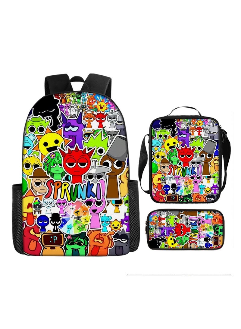 Sprunki Incredibox Rhythm Box Game Kids Backpack Set (17" Backpack + Crossbody Bag + Pencil Case)  - Image 1
