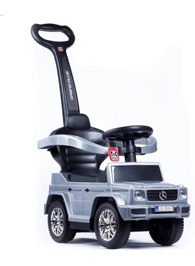 تيك تويز سيارة ركوب للأطفال TIC TOYS Grand Plus مع مقبض دفع للوالدين، بتصميم مرسيدس G-Wagon، لعمر 1-7 سنوات، رمادي - Image 1