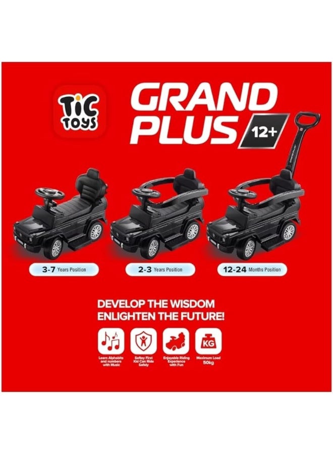 تيك تويز سيارة ركوب للأطفال TIC TOYS Grand Plus مع مقبض دفع للوالدين، بتصميم مرسيدس G-Wagon، لعمر 1-7 سنوات، رمادي - Image 2