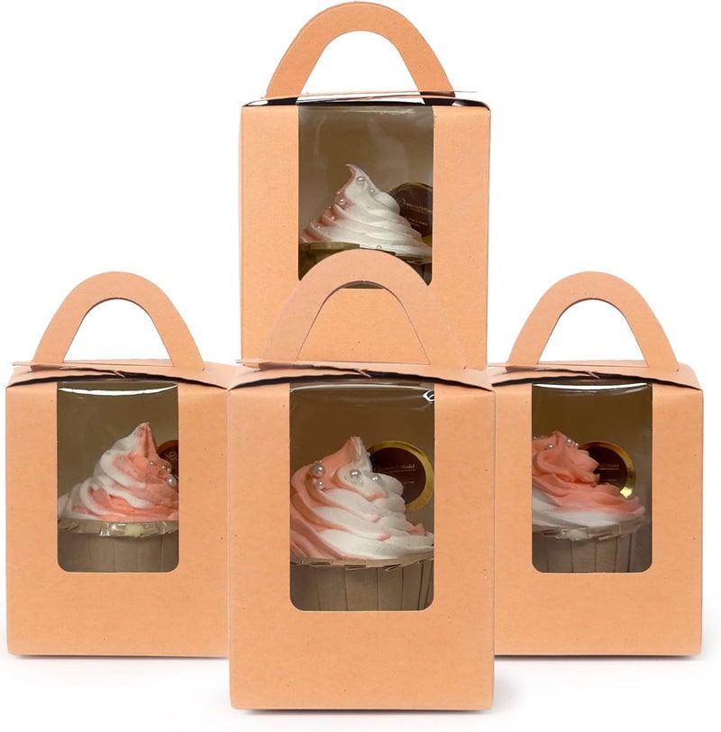 Bakepacker Auto-pop up Individual Cupcake Boxes with Window 60 Count Brown Single Cupcakes Box 3.7 x 3.7 x 4.3inch Cupcake Carrier - Image 2