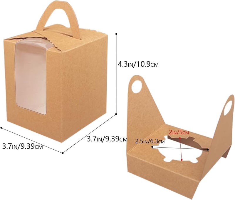 Bakepacker Auto-pop up Individual Cupcake Boxes with Window 60 Count Brown Single Cupcakes Box 3.7 x 3.7 x 4.3inch Cupcake Carrier - Image 5