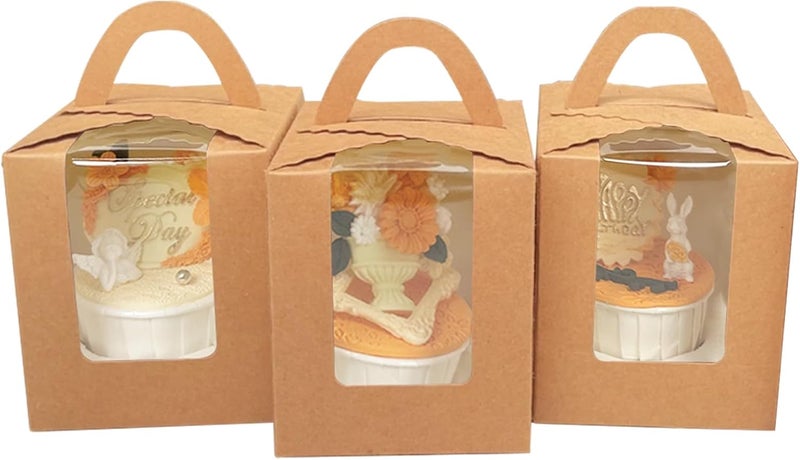 Bakepacker Auto-pop up Individual Cupcake Boxes with Window 60 Count Brown Single Cupcakes Box 3.7 x 3.7 x 4.3inch Cupcake Carrier - Image 1