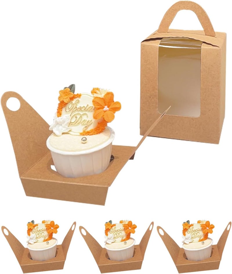 Bakepacker Auto-pop up Individual Cupcake Boxes with Window 60 Count Brown Single Cupcakes Box 3.7 x 3.7 x 4.3inch Cupcake Carrier - Image 4
