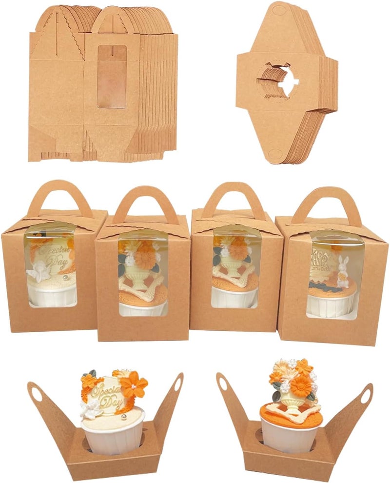 Bakepacker Auto-pop up Individual Cupcake Boxes with Window 60 Count Brown Single Cupcakes Box 3.7 x 3.7 x 4.3inch Cupcake Carrier - Image 3