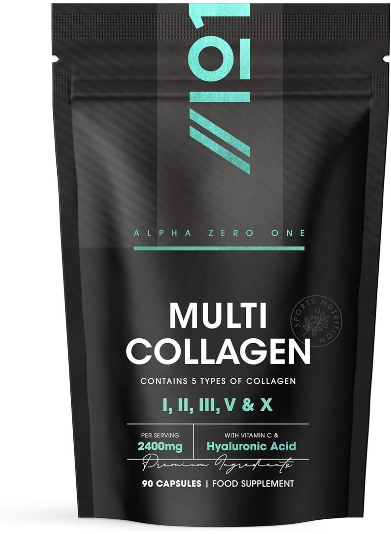 ALPHA01 Multi Collagen 2400 mg – Supports Skin, Hair, Nails & Joint Health, Made in UK, 90 Capsules - Image 1
